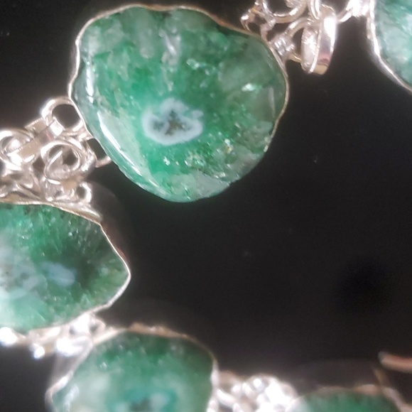 New Green Solar Slice Agate 925 Silver Bracelet. - Picture 8 of 12